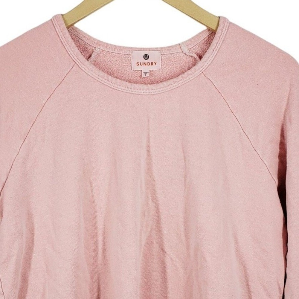 Sundry Sweatshirt Womens L Pink Raglan Long Sleeve Pullover French Terry USA